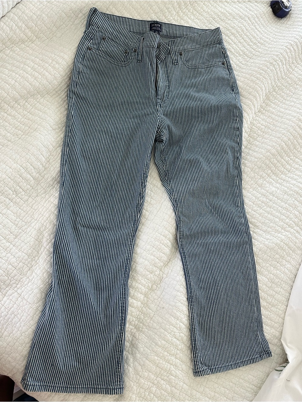 J. Crew factory Navy and White Pinstripe Flare Jeans